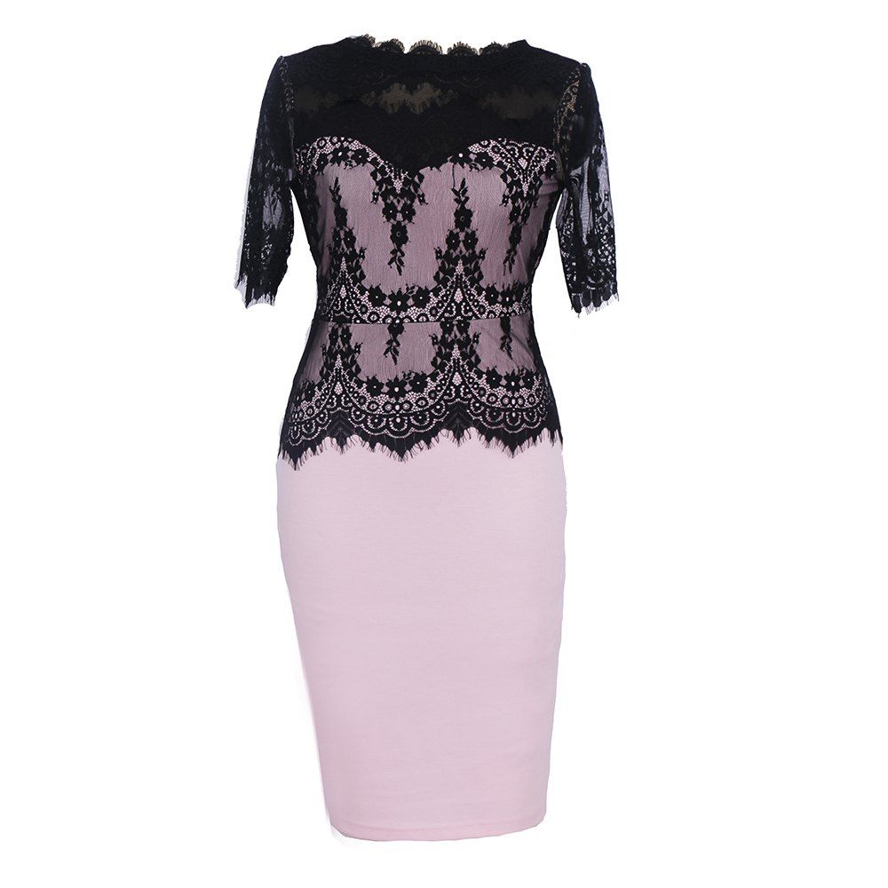 

Hot Sale New Style Fashion Lace Party Parthwork Sexy Half Sleeve Pencil Dress, Pink