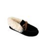 Femmes Automne Hiver Mode Casual Chaud Confortable Romain Plat Mocassin Fourrure Chaussures - Noir 37
