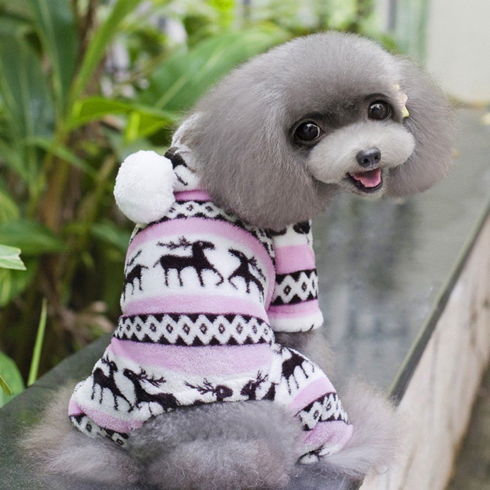 

Lovoyager A14 Christmas Halloween Deer Warm Pet Dog Hoodie Jumpsuit Clothes Sweatshirt, Pink