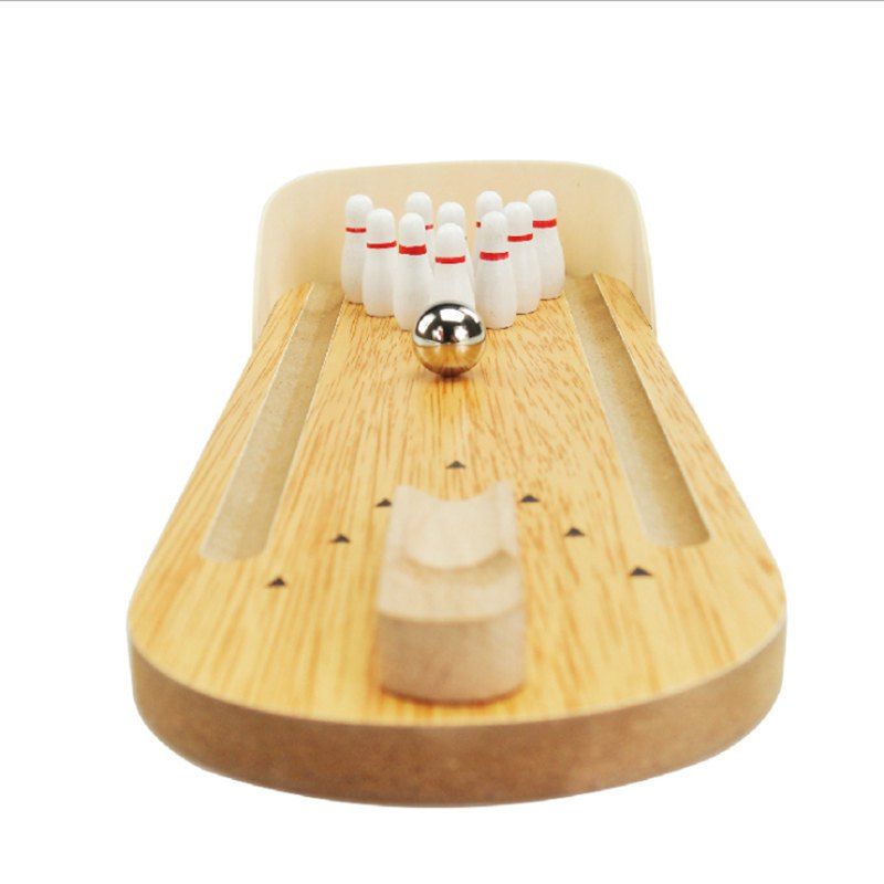 

Wooden Mini Bowling Metal Pin Ball Desktop Game Toy for Kid, Wood