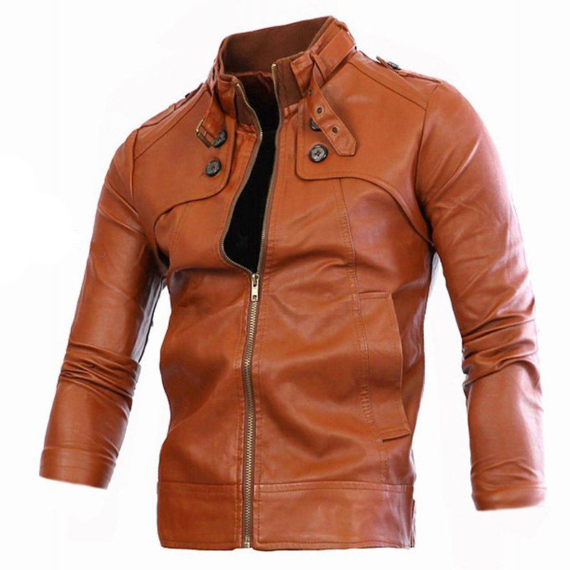 

Men Fashion Cool Motorcycle Leather Pocket Jacket Coat, Brown