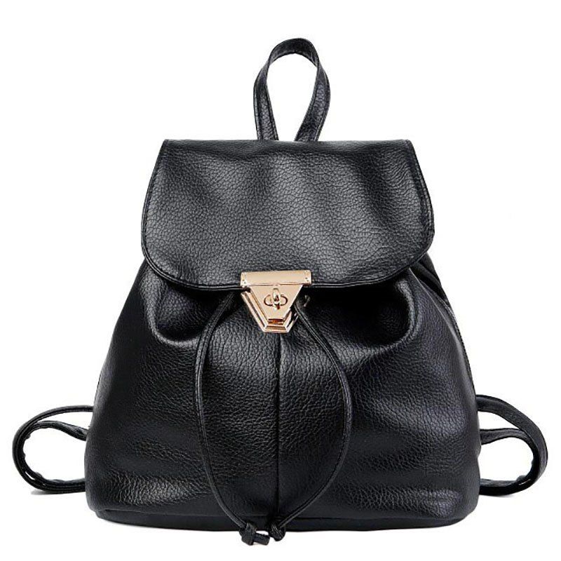 Leisure Leather Backpack Fashion College School  Teens Shoulder Bag - BLACK 