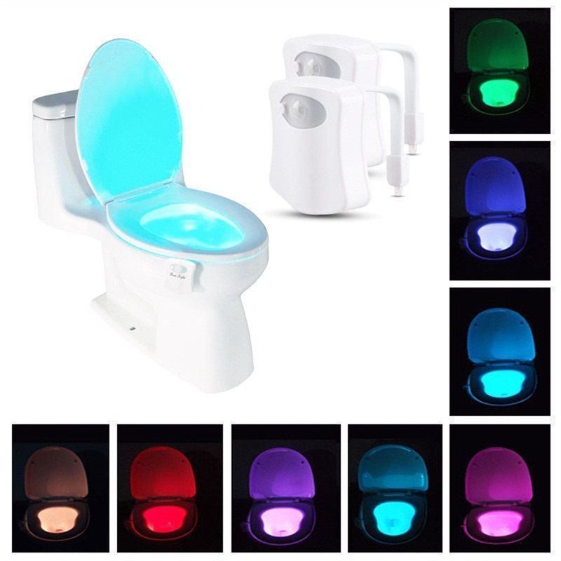 

8 Color LED Motion Sensing Automatic Bathroom Toilet Night Light 2PC, White