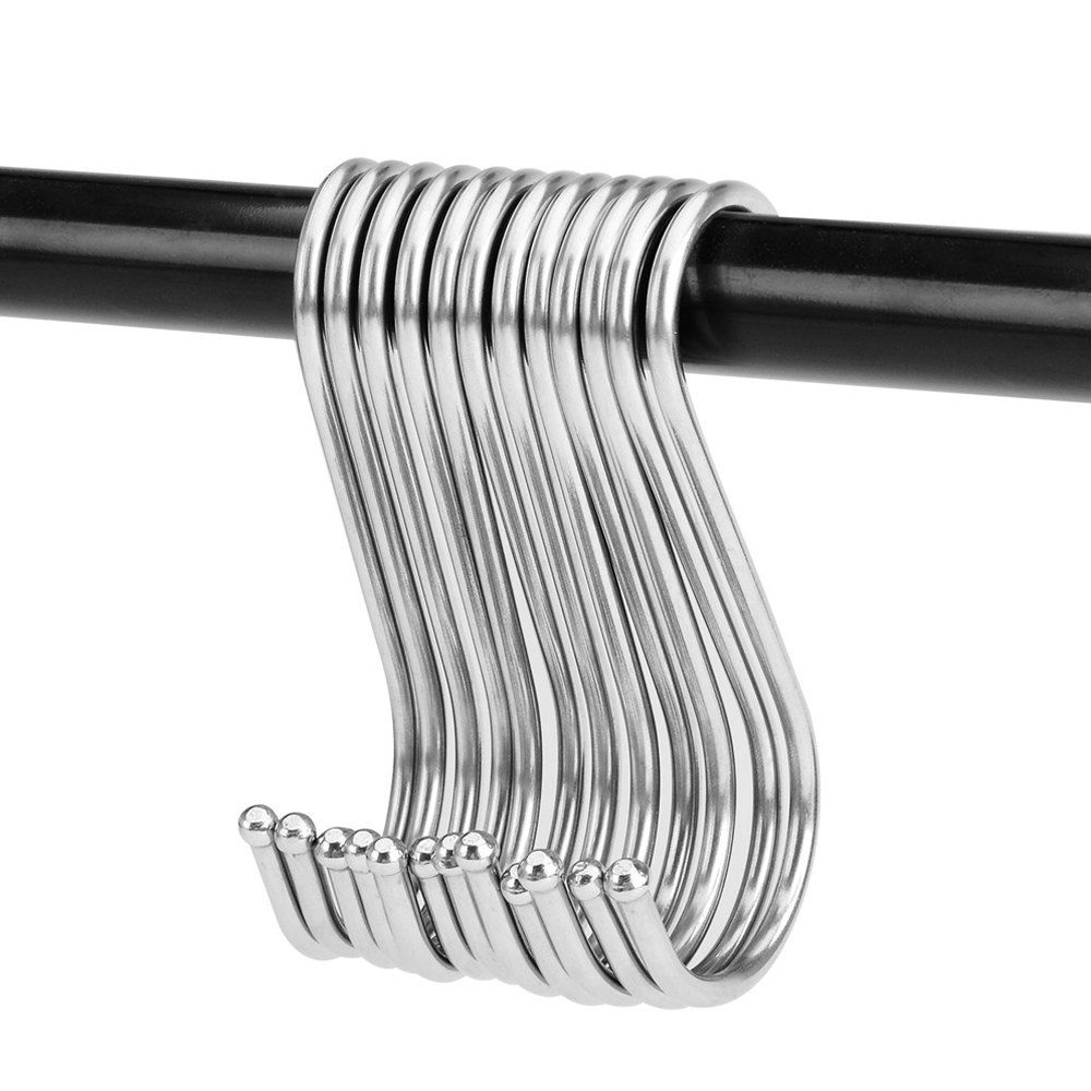

12PCS Kitchen S Shaped Metal Hanging Hooks Towels Pans Pots Bags Curtains, Silver
