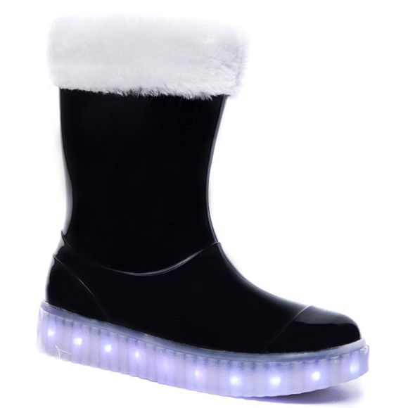 LED Femmes Chaud Occasionnel Chaussures Hiver Lumière Bottes de Neige Femelle Ascenseur Coton Sneakers - Noir 32