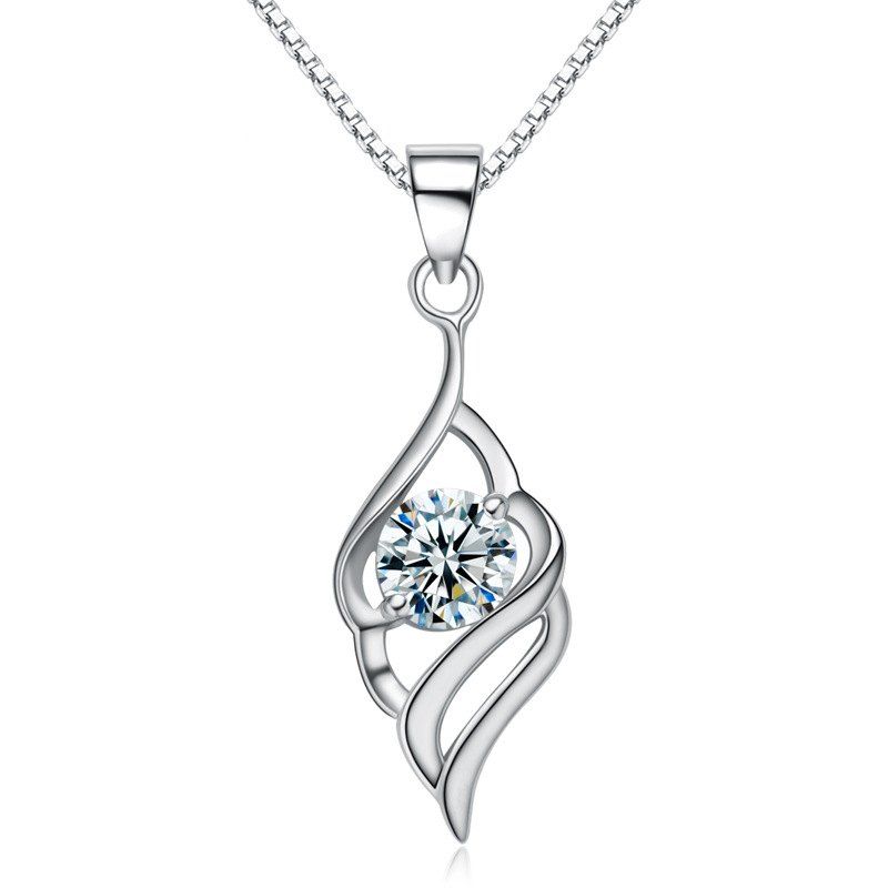 

JAMOUR S925 Silver Angel Wings Simple Fashion Personality Hypoallergenic Pendant Necklace, White