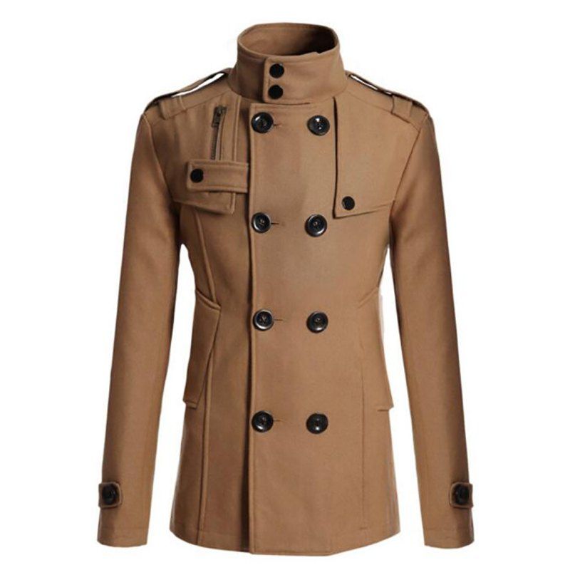 

Men's Pea Coat Double Breasted Wool Blend, Camel