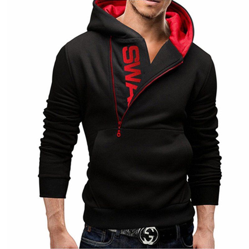 

Men of Letters Side Zipper Head Hit Color Sweatshirt, Black and red