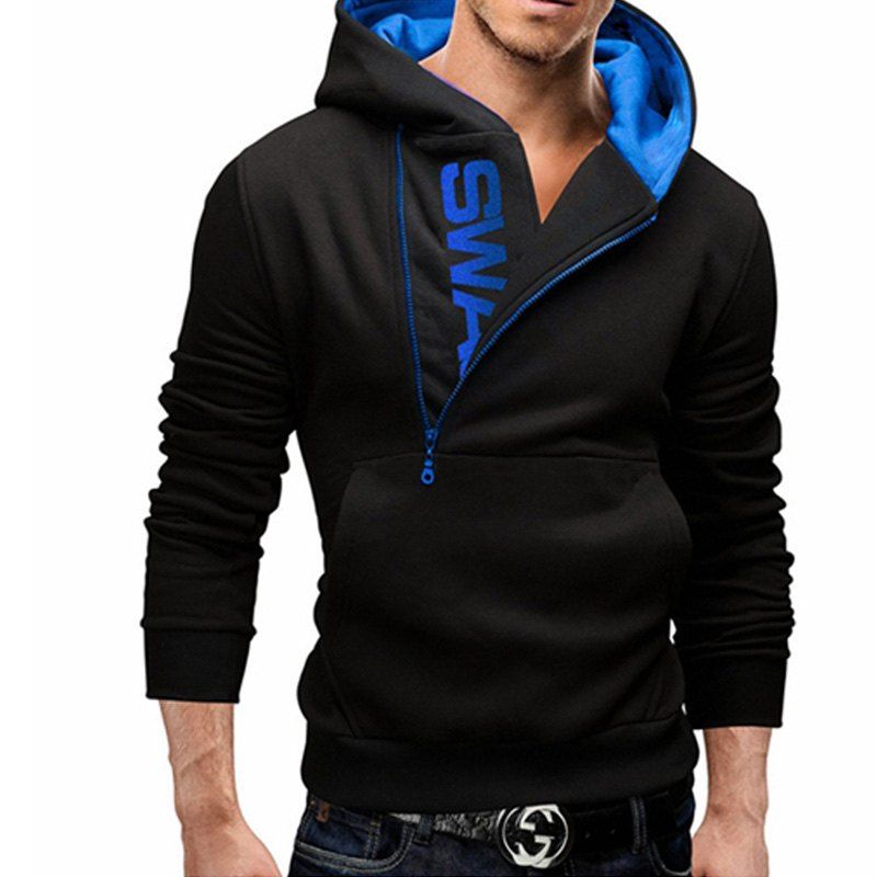 

Men of Letters Side Zipper Head Hit Color Sweatshirt, Black&blue
