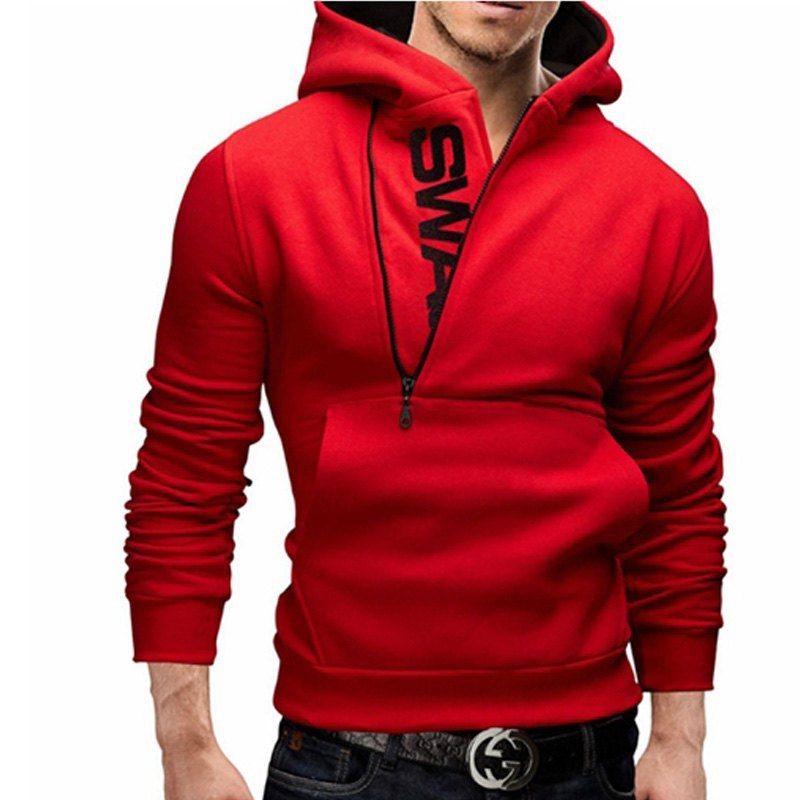 

Men of Letters Side Zipper Head Hit Color Sweatshirt, Red
