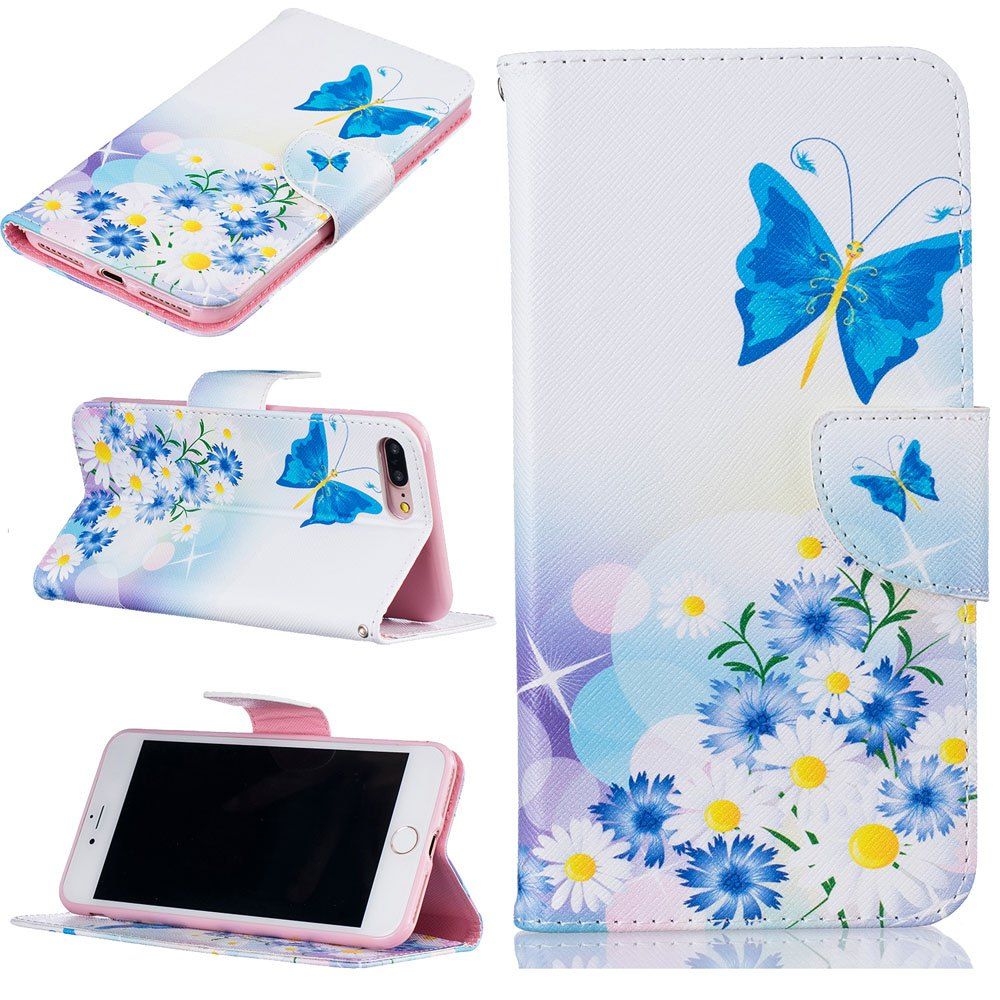 

Blue Butterfly Pattern Luxury Style PU Leather Mobile Phone Case Flip Cover for iPhone 7 Plus / 8 Plus