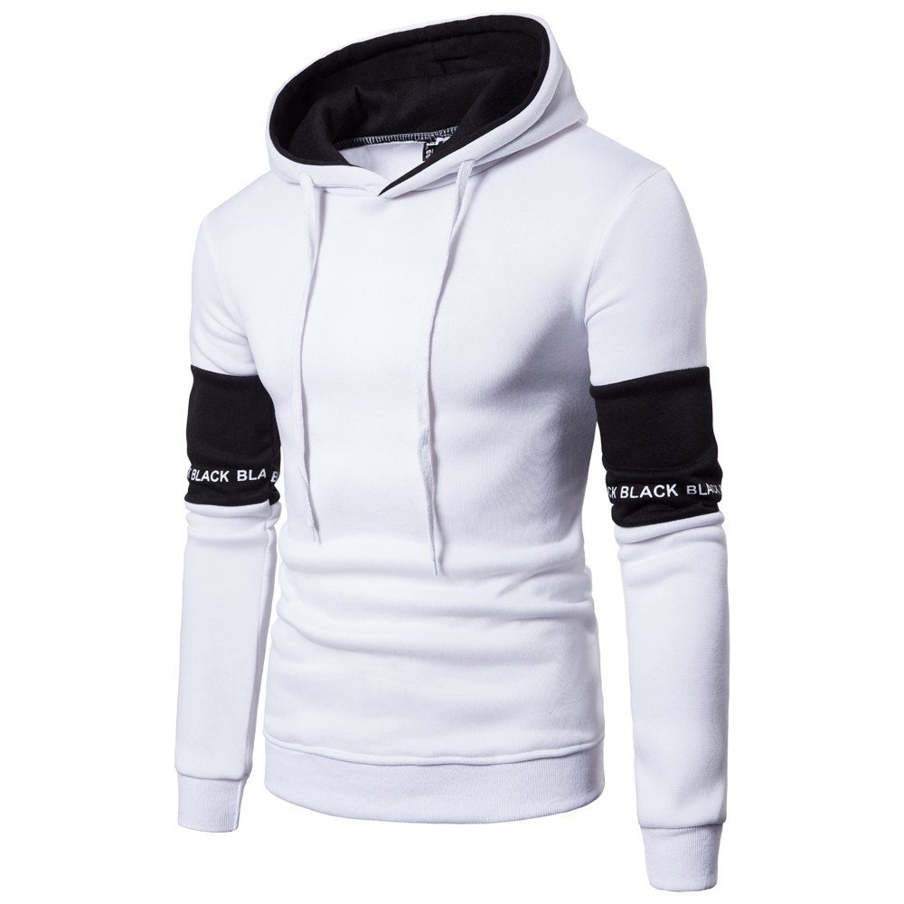 

New Men'S Casual Hooded Fashion Sleeve Stitching Hedging Hoodie, White