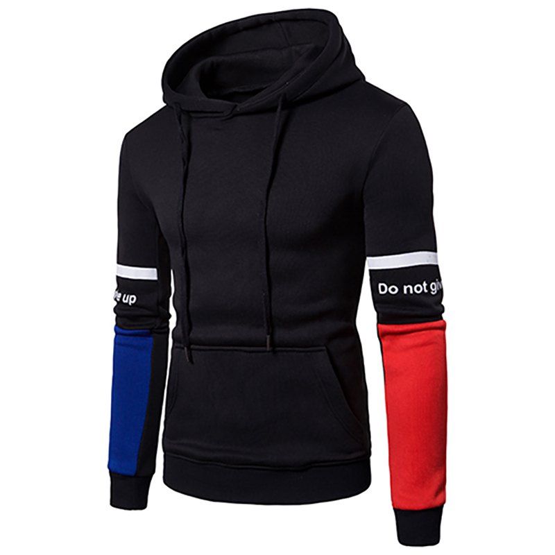 

Men'S New Casual Fashion Sleeves Spell Color Hoodie, Black