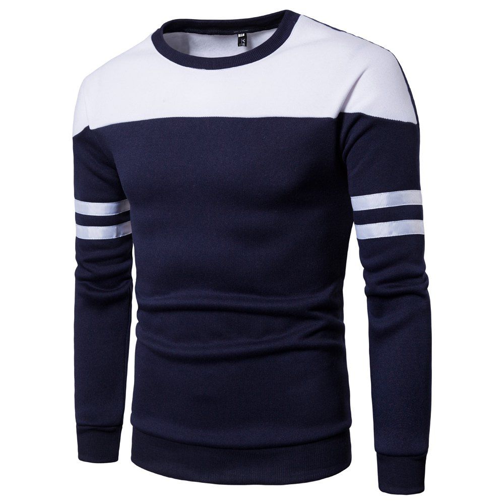

Men'S New Casual Pullover Fashion Spell Color Sweatershirt, Cadetblue