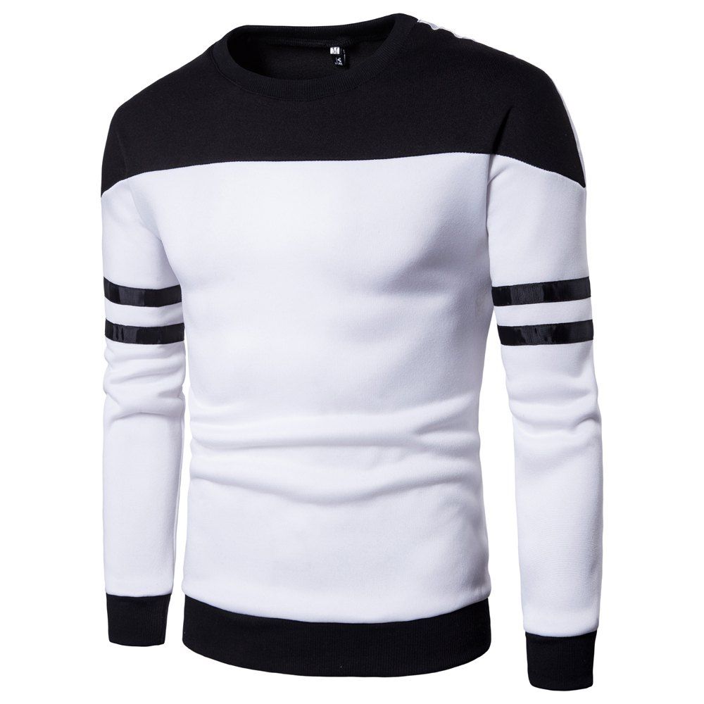 

Men'S New Casual Pullover Fashion Spell Color Sweatershirt, White
