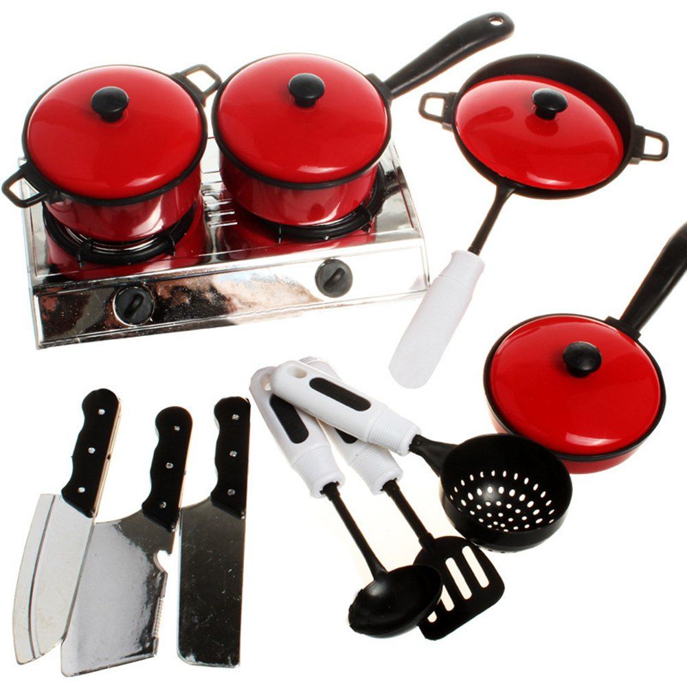 

13PCS Children House Kitchen Toys Utensils Cooking Pots Pans Food Dishes Cookware Baby Kids Kitchen Toy Set, Colormix
