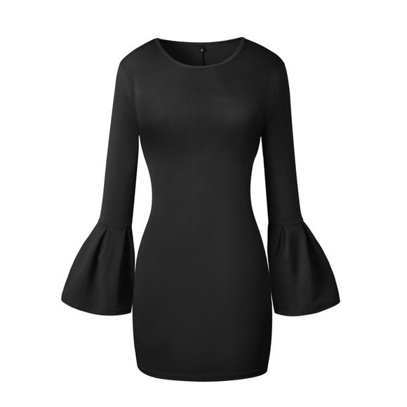 2017 Nouveau Style Sac Fendue Shaggy-Sleeve Dress - Noir S