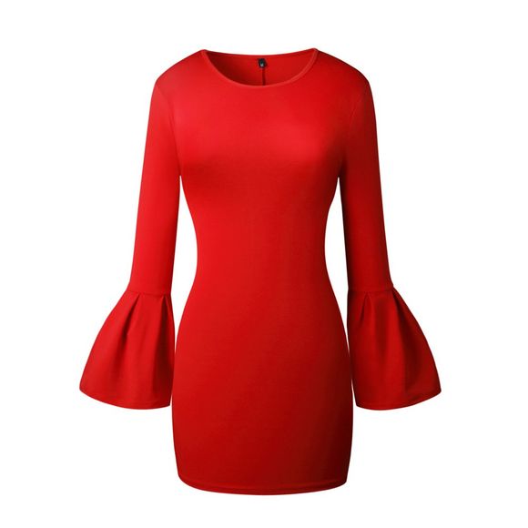 2017 Nouveau Style Sac Fendue Shaggy-Sleeve Dress - Rouge L