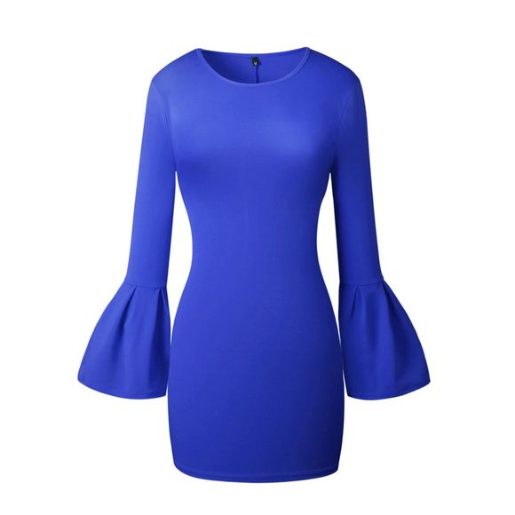 2017 Nouveau Style Sac Fendue Shaggy-Sleeve Dress - Bleu XL