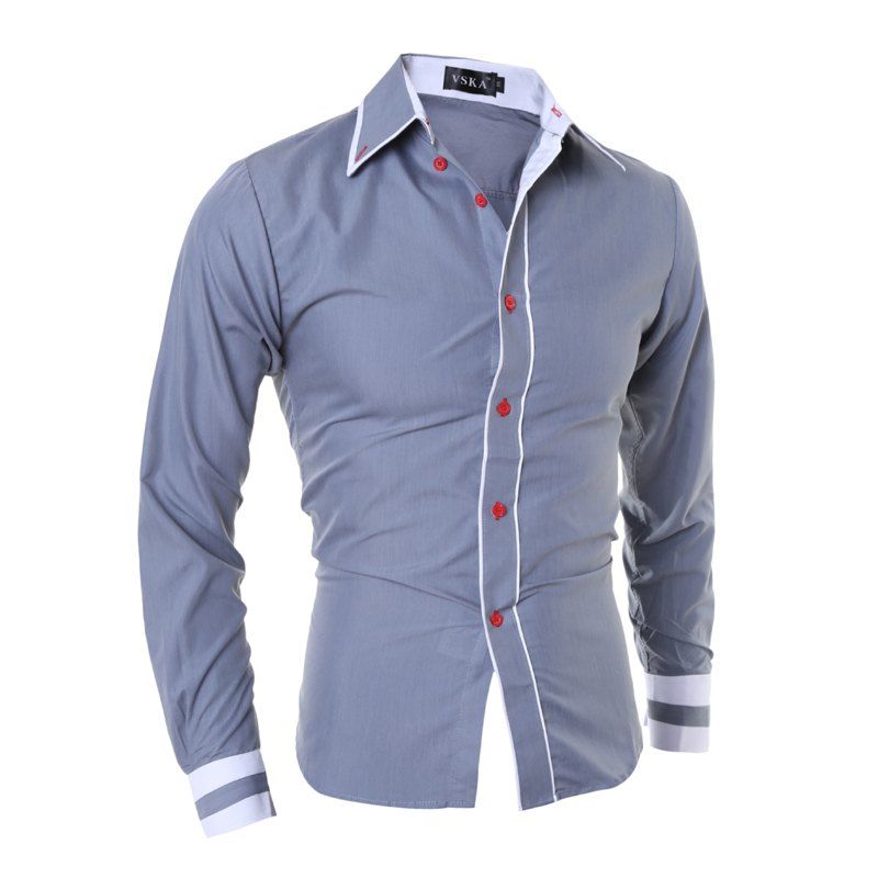 

2017 New Fashion Personality Men'S Self-Cultivation Casual Long-Sleeved Shirt, Gray