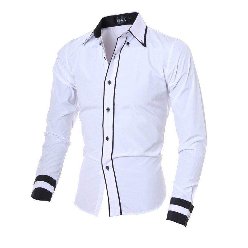 

2017 New Fashion Personality Men'S Self-Cultivation Casual Long-Sleeved Shirt, White