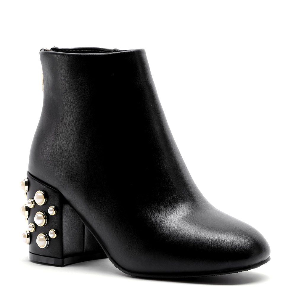 

Faux Pearl Back Zipper PU Ankle Boots, Black