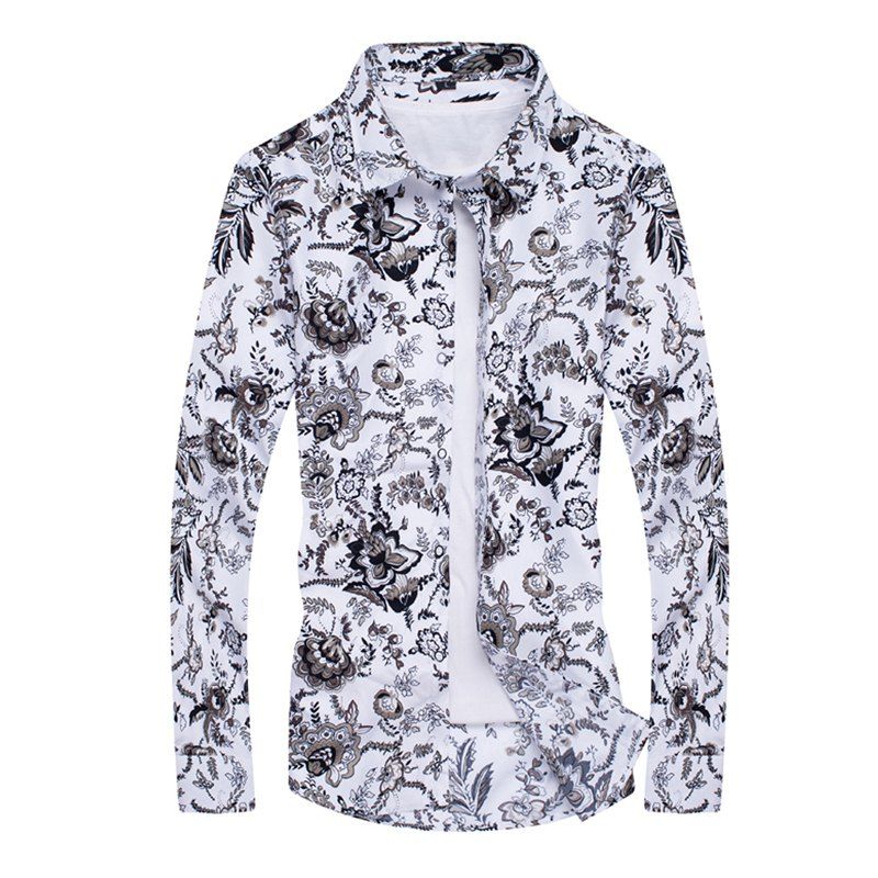

Fashion Collar Floral Long-Sleeved Shirt