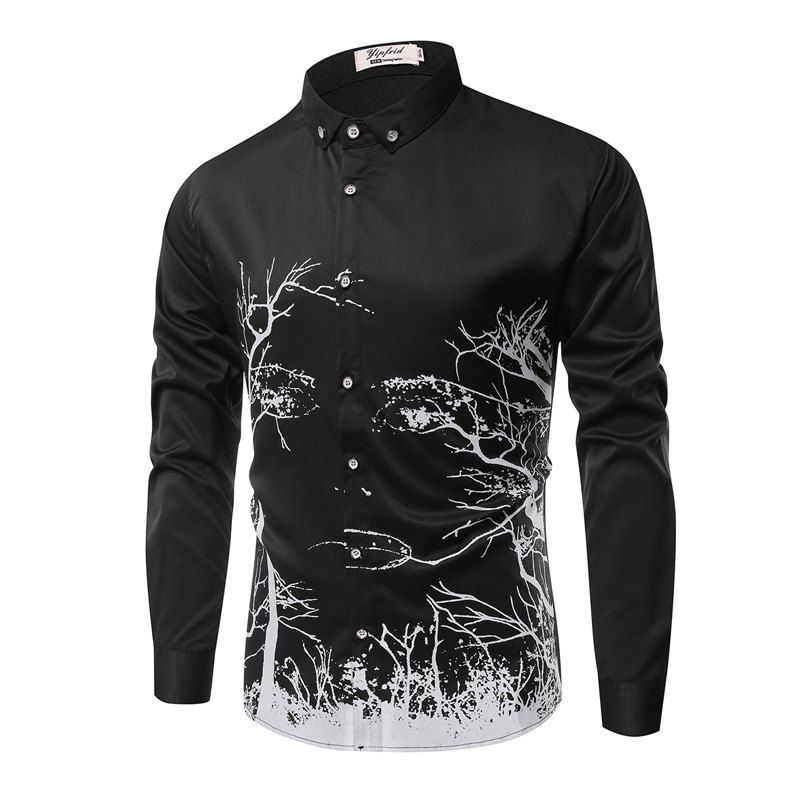 

Fashion Personality Printing Men'S Long-Sleeved Shirt Men, Black