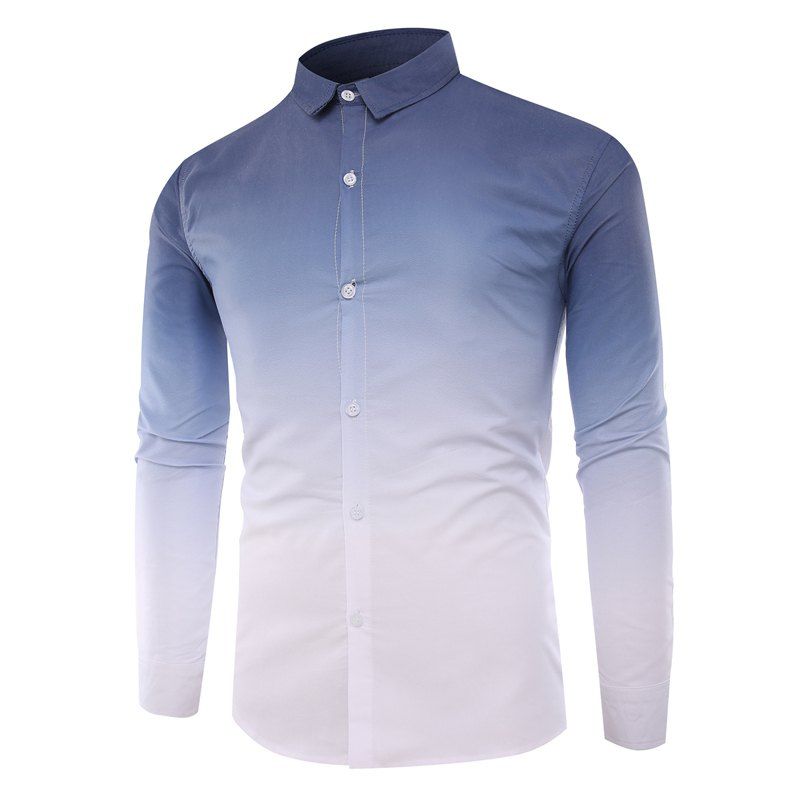 

Men'S Casual Long-Sleeved Shirt Men'S Casual Gradient Color, Cadetblue