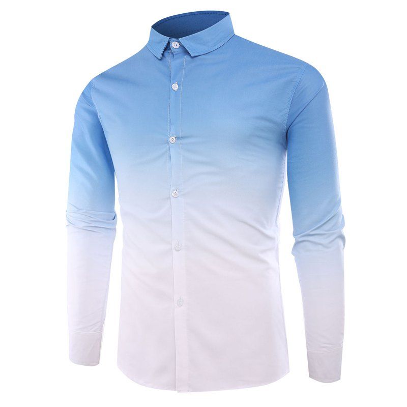 

Men'S Casual Long-Sleeved Shirt Men'S Casual Gradient Color, Light bule