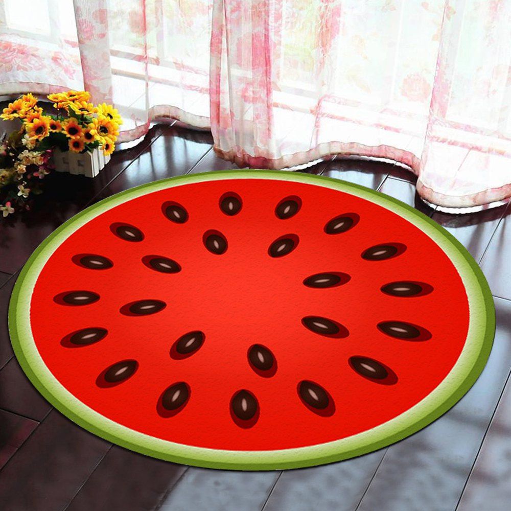 

Home Round Rug Fresh Cute Watermelon Pattern Decorative Soft Door Mat, Red