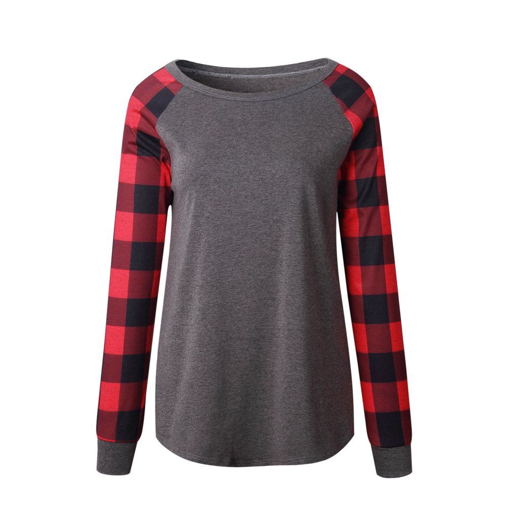 

2017 New Spliced Round Neck Long SleevesT-Shirt, Deep gray
