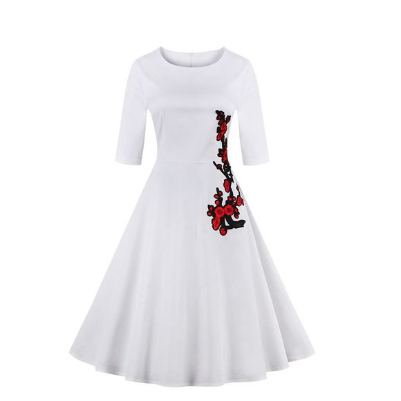 Nouvelles robes de broderie pour femmes Hepburn Style, automne et hiver - Blanc XL