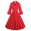 La tunique élégante de polka de point d'été usure de pin-up pour travailler le bureau décontractée partie une robe de patineur de ligne - Rouge 4XL