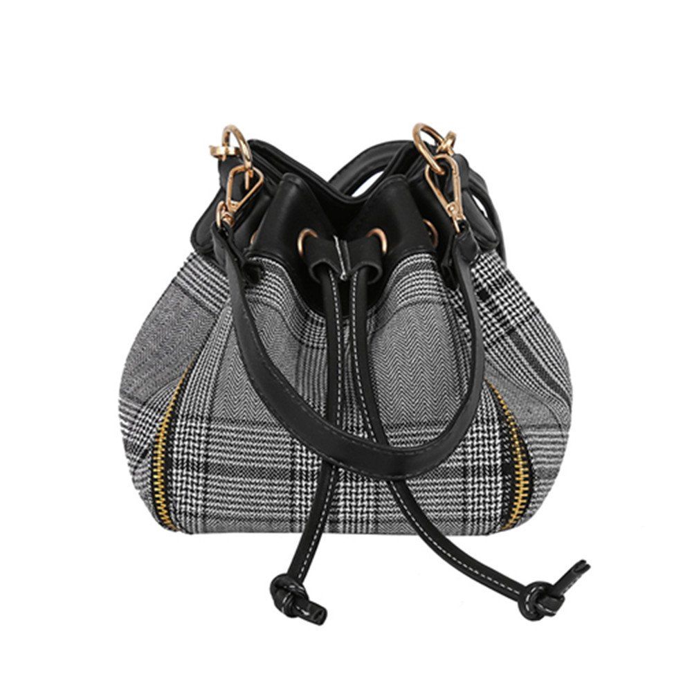 

New Check Pattern Pumping Bucket Bag, Gray