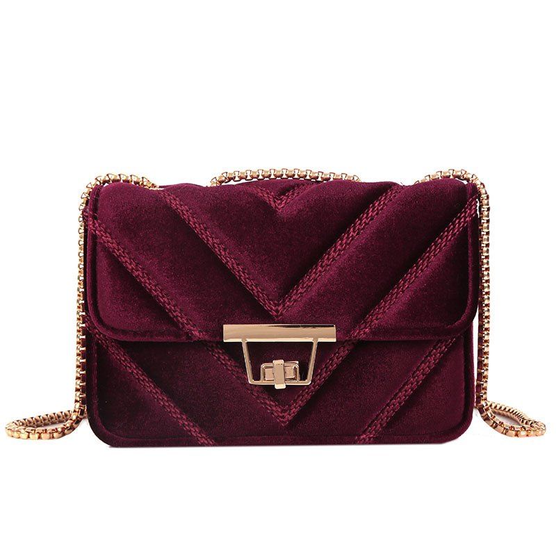 

Embroidered Line V Grain One-Shoulder Bag Velvet Small Square Bag of New Women Inclined To Cross Small Bags, Red