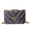 Embroidered Line V Grain One-Shoulder Bag Velvet Small Square Bag of New Women Inclined To Cross Small Bags - GRAY 