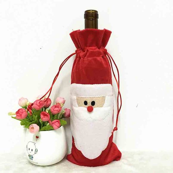 Couverture de Boutille de Vin Rouge de Père Noël Sacs de Dîner Décor de Table Cadeau de Noël - Rouge 
