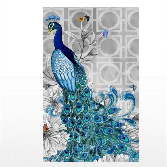 L'oiseau paon imprime des peintures de diamant - Bleu LEFT
