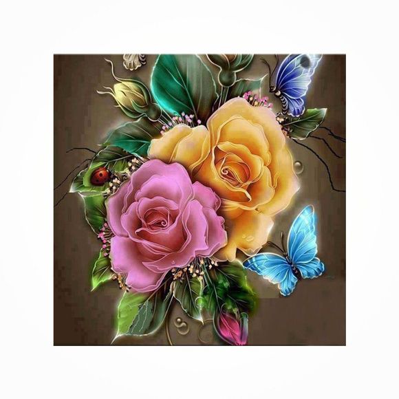 Papillon Bisous Fleurs Imprimer Dessiner Dessin au Diamant - Jaune / Rose / Rouge 