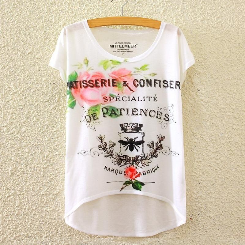 

Summer New Graphic Digital Print Short T Shirt Blouse Loose Ladies White T-shirt Short Sleeve Cotton Blended Tops Outwear for Women, As the picture