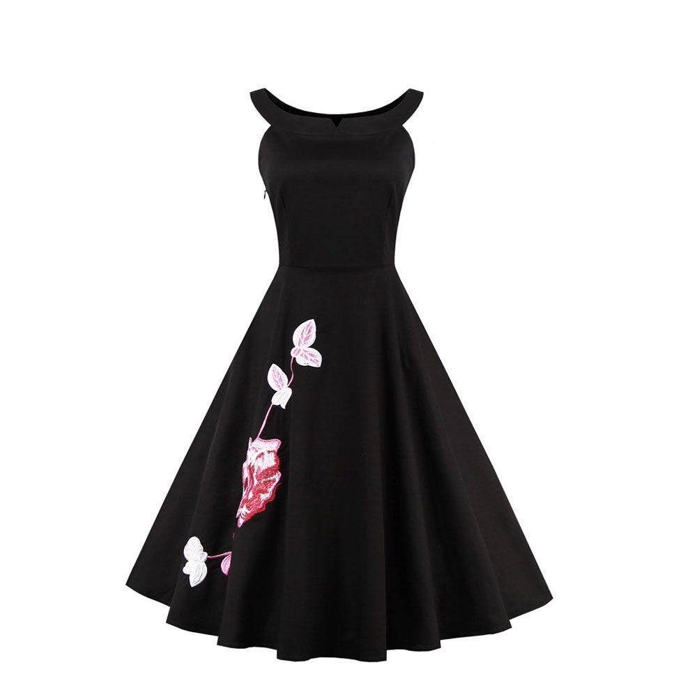 

3XL 4XL Plus Size Women Dresses Robe Pin UP Vestido Summer Embroidery Retro Casual Party Rockabilly 50S Vintage Dresses, Black