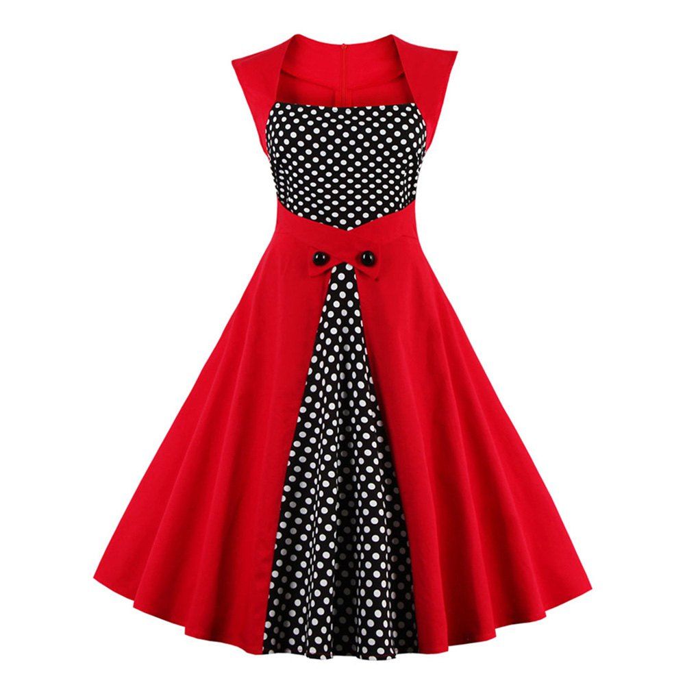 

Vintage Retro Women Dress Sleeveless Polka Dot 2017 Summer Party Evening Vestido Elegant Ladies Red A Line Plus Size 4XL