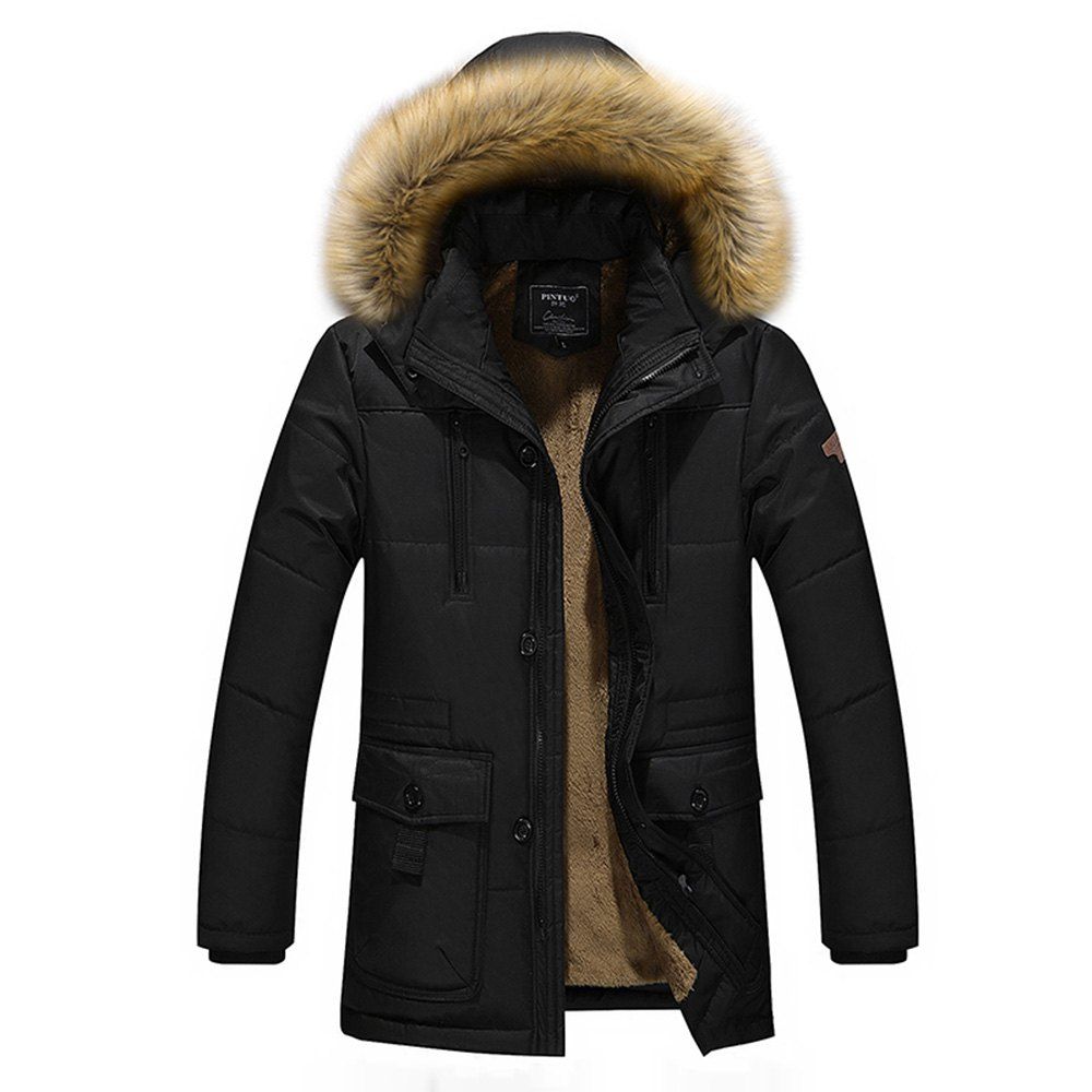 

Winter New Men'S Fashion Jacket Cotton Padded Warm Large Size Corduroy Thick Overcoat, Black