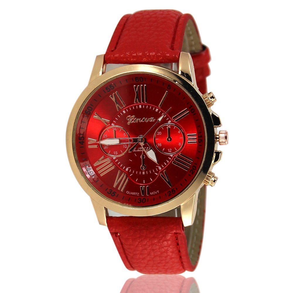 

ZhouLianFa Women Quartz Leather Band Watch, Red