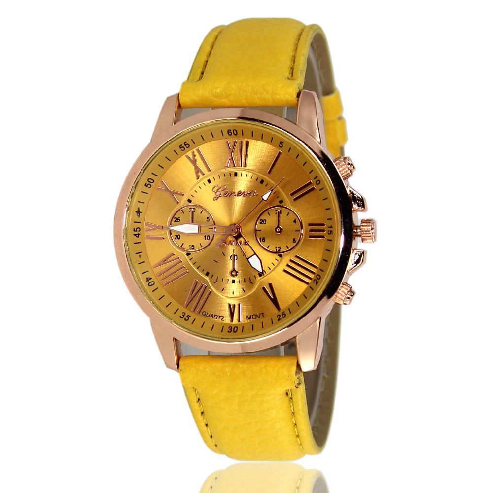 

ZhouLianFa Women Quartz Leather Band Watch, Yellow