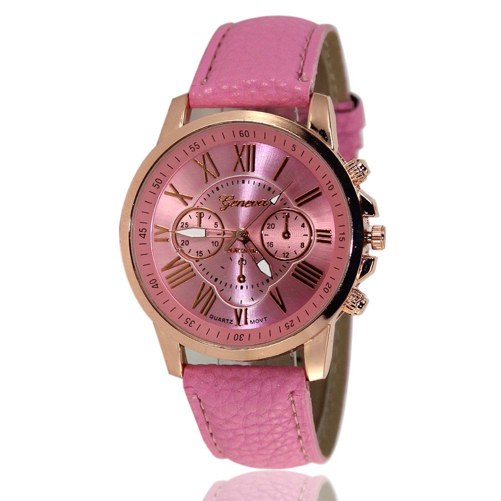 

ZhouLianFa Women Quartz Leather Band Watch, Pink