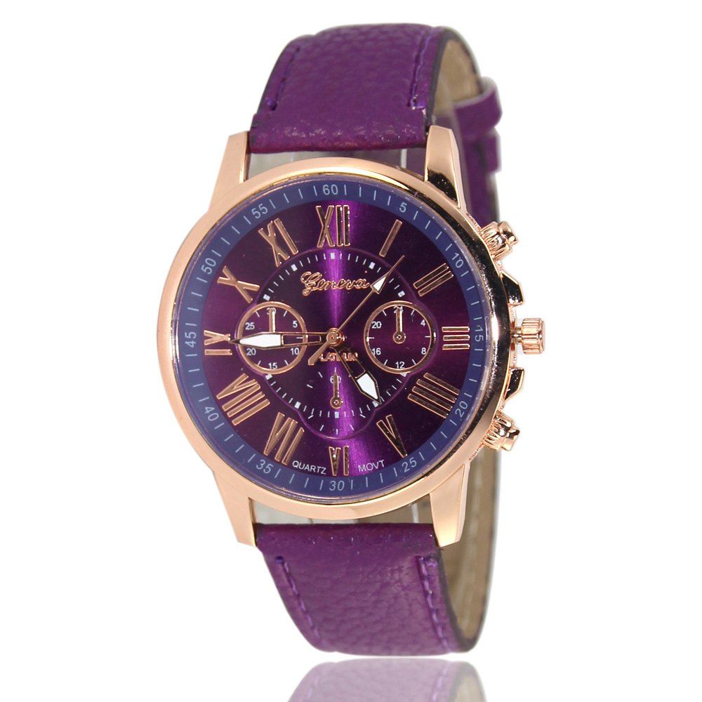 

ZhouLianFa Women Quartz Leather Band Watch, Purple