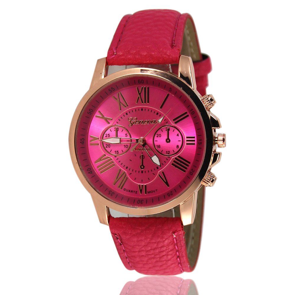 

ZhouLianFa Women Quartz Leather Band Watch, Rose red