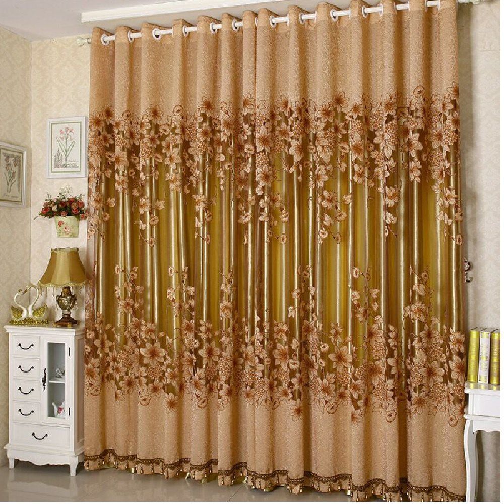 

Simple Modern European Style High Grade Lily Half Shade Rotten Flower Yarn Finished Curtain, Coffee
